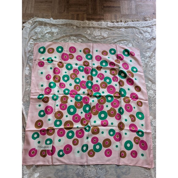 Vintage Yves Saint Laurent Silk Scarf; Pink Mod Print YSL Scarf main image 1